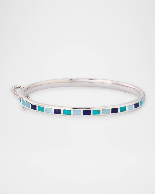 Lapis, Blue MOP and Turquoise Dash Bangle Bracelet in Sterling Silver